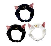Garneck 3pezzi Fascia Per Donna Con Orecchie Di Gatto Fascia Elastico Per Trucco e Lavaggio Viso Bianco Nero e Blu Comoda e Assorbente Per Attività Di Bellezza e Yoga