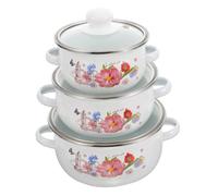 Garneck 3Pezzi Pentola Smaltata Mini con Doppi Manici Pentola per Zuppe e Stufati Design Vintage e Pattern per Cucinare e Conservare