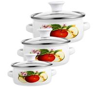 Garneck 3pezzi Pentole Smaltate da Cucina Impilabili Mini Pentola per Zuppe Fondo Piatto Manici Doppi Protettivi per Latte Noodles e Salse Design Casual