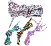 Garneck 4 paia Lacci Riflettenti per Scarpe Sportive Unisex con Stampa Leopardo Colorata Resistenti e Luminosi al Buio Lacci Piatti per Sneakers Casual Ginnastica