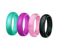 Garneck Anelli da Donna in Silicone Glitterato Sportivi, 4 Colori Assortiti, Flessibili e Resistenti All’acqua per Allenamento, Nuoto e Attività Fisica, Set 4 Pezzi Misura 3-9