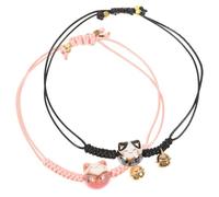 Garneck Bracciale Intrecciato Regolabile Maneki Neko 2 Pezzi con Campanellino in Lega e Ceramica Braccialetto Gatto della Fortuna da Donna per Uso Quotidiano e Regalo di Buona Sorte