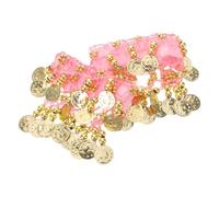 Garneck Cavigliere da Danza Araba Campanelli Rosa Elastiche 2 Pezzi - Accessori per Danza del Ventre e Spettacoli Indiani Frange e Monete Tintinnanti - Braccialetti Performativi per Donne