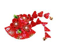 Garneck Fermaglio Per A Forma Di Ventaglio in Stile Giapponese Con Nappa Per Ragazzi E Ragazze Accessorio Rosso Per