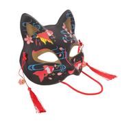 Garneck Maschera da Gatto Mezza Faccia in Plastica Nero e Oro Stile Orientale Elegante per Festa di Carnevale e Kimono Party Accessorio Versatile per Donna