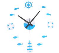 Garneck Orologio da Parete Mare con Pesce Faro Timone Salvagente Orologio Fai da Te Decorazione da Parete Mediterranea per Camera da Letto Soggiorno Ufficio Senza Batteria