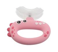 Garneck Spazzolino da Denti per Neonati in Silicone 0-3 Anni a Forma di Dinosauro, Setole Morbide a U 360° per Pulizia Gengive Delicate, Spazzolino Manuale per Impugnatura Ergonomica Rosa