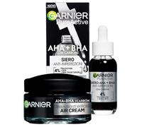 Garnier Air Cream Crema Viso Idratante Matificante AHA BHA con Carbone 50ml + Garnier PureActive Siero Anti Imperfezioni con Carbone Niacinamide AHA BHA Trattamento Brufoli Punti Neri da 30ml