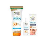 Garnier Amber Solaire - Cofanetto protettivo solare viso e corpo FPS 50 + - Latte protettivo ipoallergenico 200 ml + fluido viso anti-macchie e anti-inquinamento 40 ml - Pelle sensibile
