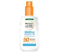 GARNIER Amber Solaire Sensitive Expert+ - Spray protezione solare FPS 50+ - Protegge dai raggi UVA, UVB e UVA lunghi, resistente all'acqua, arricchito in ceramica, tutti i tipi di pelle, 150 ml