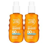 Garnier Ambre Solaire Advanced Sensitive Acqua Solare Spray SPF 50 Idratante con Acido Ialuronico per Pelli Sensibili Ipoallergenico Resistente all'Acqua Sudore e Sabbia Non Unge - 2 Flaconi da 150ml