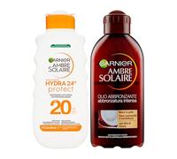 Garnier Ambre Solaire Hydra 24H Protect Protezione Solare Media SPF 20 Idratante 175ml + Olio Abbronzante Abbronzatura Intensa ad Assorbimento Rapido con Olio di Cocco 200ml - Set da 2