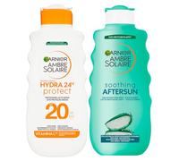 Garnier Ambre Solaire Hydra 24H Protect Protezione Solare Media SPF 20 Raggi UVB e UVA Idratante 175ml + Garnier Ambre Solaire Soothing Aftersun Latte Doposole Idratante Viso Corpo 175ml - Set da 2
