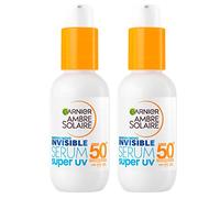 Garnier Ambre Solaire Invisible Serum Super UV Siero Viso SPF 50+ Protezione Solare Molto Alta UVA UVB Formula con Ceramide ad Azione Protettiva contro Inquinamento Urbano - 2 Flaconi da 30ml