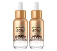 Garnier Ambre Solaire Natural Bronzer Gocce Viso Autoabbronzanti con Attivo Abbronzante di Origine Vegetale Formula Vegan Senza Profumo con Acido Ialuronico ed Acqua di Cocco - 2 Flaconi da 30ml