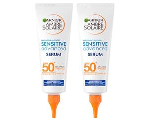 Garnier Ambre Solaire Sensitive Advanced Serum Siero Solare Protettivo per Viso e Corpo SPF 50+ Ipoallergenico per Pelli Sensibili Resistente all'Acqua 2 Flaconi da 127ml