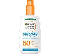 Garnier Ambre Solaire Spray Protettivo Advanced Sensitive, Viso e Corpo, Con Protezione Molto Alta SPF 50+, Formula Ipoallergenica Resistente a Acqua, Sale e Cloro, 200 ml