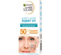 Garnier Crema Viso Protettiva Anti-Age Super UV, Per Pelli Sensibili, Protezione SPF 50, Ad Assorbimento Rapido, Con Acido Ialuronico, Ambre Solaire, 50 ml