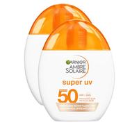 Garnier Ambre Solaire Super UV Refreshing Water Fluido Viso SPF 50 Glow - Idrata e Protegge da Raggi UV UVA con Acido Ialuronico - Texture Leggera Resiste a Acqua - 2 Flaconi da 40ml