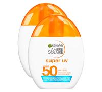 Garnier Ambre Solaire Super UV Refreshing Water Fluido Viso SPF 50 Invisible - Idrata e Protegge da Raggi UV UVA con Acido Ialuronico - Texture Leggera Resiste a Acqua - 2 Flaconi da 40ml