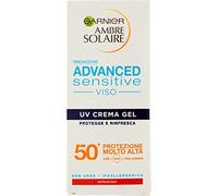 Garnier Ambre Solaire UV Crema Gel Viso Advanced Sensitive, SPF 50+, Protezione Molto Alta, 50 ml