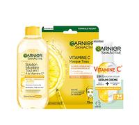 Garnier - Cofanetto Routine Eclat 3 prodotti - Arricchito con vitamina C - Per pelli opache - Siero crema viso (50 ml), maschera tessuto idratante, acqua micellare tutto in 1 (400 ml)