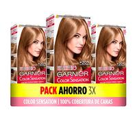 Garnier Color Sensation, confezione da 3, colori vivaci e durevoli, copertura completa dei capelli grigi, con ciotola e pennello, capelli morbidi e setosi, 7.0 biondi