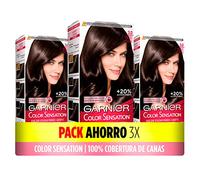 Garnier Color Sensation, confezione da 3, colori vivaci e durevoli, copertura completa dei capelli grigi, facile applicazione con ciotola e pennello, capelli morbidi e setosi, 3.0 castano scuro