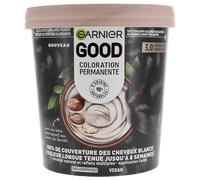 Garnier - Colorazione permanente - Senza ammoniaca - 90% di ingredienti di origine naturale - Burro di karité - 100% copertura per capelli bianchi - GOOD castano scuro cioccolato nero 3.0
