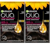 Garnier Colore permanente per capelli Olia senza ammoniaca, con oli nutrienti e naturali, copertura totale dei capelli grigi, colorazione permanente, n. 3.0 castano scuro, 1 pezzo (Confezione da 2)