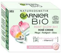 Garnier Crema viso per la pelle stanca senza raggi, per un bagliore giovanile, cura e fermezza, con olio di rosa canina biologico e vitamina C, Garnier Bio Rosy Glow 3 in 1, 50 ml
