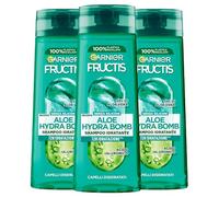 Garnier Fructis Aloe Hydra Bomb Shampoo Idratante Capelli Disidratati con Gel di Aloe Vera e Acido Ialuronico 72H Idratazione Formula Vegana Senza Siliconi - 3 flaconi da 250 ml