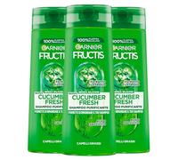 Garnier Fructis Cucumber Fresh Shampoo Purificante Capelli Grassi con Estratto di Cetriolo Acido Salicilico Capelli Puliti a Lungo Rimuove Sebo in Eccesso - 3 flaconi da 250 ml