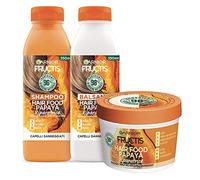 Garnier Fructis Hair Food Papaya Riparatrice, Kit con Shampoo, Balsamo e Maschera per Capelli Danneggiati, Fino al 98% di Ingredienti di Origine Naturale, Senza Siliconi