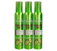 Garnier Fructis Hydra Ricci Mousse Capelli Elastici Definiti e Morbidi Formula con Estratto di Bambù Effetto Anti Crespo Tenuta 04 Extra Forte - 3 Flaconi da 200ml