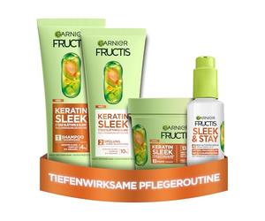 Garnier Fructis Keratin Sleek - Set per la cura dei capelli secchi e arricciati, con shampoo da 200 ml, balsamo da 200 ml, maschera da 370 ml e siero da 50 ml