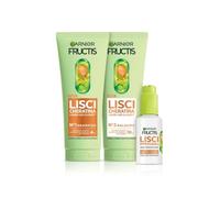 Garnier Fructis Lisci Cheratina Kit Completo Shampoo, Balsamo e Siero