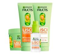 Garnier Fructis Lisci Cheratina Maschera, Shampoo, Siero, Balsamo, Set da 4 | Lisci Impeccabili per Capelli Crespi Secchi e Spenti