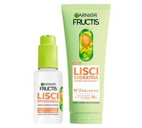Garnier Fructis Lisci Cheratina Set con Balsamo 200ml + Siero Termoprotettore Termoattivato Lisci Impeccabili Protezione 230°C 50ml Trattamento Lisciante per Capelli Secchi Spenti e Crespi - Set da 2