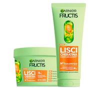 Garnier Fructis Lisci Cheratina Set Shampoo 200ml + Maschera 370ml Trattamento Lisciante Cheratina Vegetale e Olio di Argan per Capelli Secchi e Spenti Formula Vegana - Set da 2