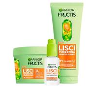 Garnier Fructis Lisci Cheratina Set Shampoo 200ml + Maschera Trattamento Lisciante Cheratina Vegetale e Olio di Argan 370ml + Siero Termoprotettore Lisci Impeccabili 50ml per Capelli Crespi - Set da 3