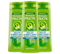 Garnier Fructis Puliti e Brillanti Shampoo Illuminante per Capelli Spenti con Acqua d'Uva e Cheratina Vegetale Purificante Contro il Sebo in Eccesso Formula Senza Siliconi - 3 Flaconi da 250ml