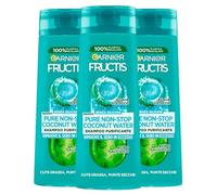 Garnier Fructis Pure Non-Stop Coconut Water Shampoo Purificante Cute Grassa Punte Secche con Acqua di Cocco Rimuove Sebo in Eccesso Senza Siliconi - 3 flaconi da 250 ml