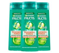 Garnier Fructis Rigenera Forza Shampoo Fortificante Capelli Fragili con Estratto di Mela e Niacinamide Aspetto Sano Luminoso - 3 flaconi da 250 ml