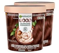 Garnier Good Tinta Colorazione Permanente Fino a 8 Settimane Colore Brillante e Luminoso Copre il 100% dei Capelli Bianchi Formula Vegana Senza Ammoniaca 4.15 Castano Freddo Nocciola - 2 Confezioni