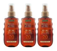 Garnier IDEAL BRONZE 3 x 150ml Olio Solare Protettivo SPF20 Protezione UVA / UVB