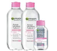 Garnier Kit Acqua Micellare Tutto in 1, Strucca, Deterge e Idrata senza Risciaquo, 2 Micellari 400 ml + Mini Micellare 100 ml, Confezione da 3