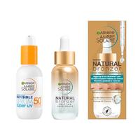 Garnier Kit Ambre Solaire con Gocce Viso Autoabbronzanti, Natural Bronzer, E Siero Viso Protettivo Invisibile, con SPF 50+, Super UV, Pelle Abbronzata, Idratata e Protetta, 30 ml + 30 ml