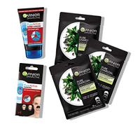 Garnier Kit Anti-Impurità Pure Active, ottimo Per Pelli Normali E Miste, Include 3 Maschere In Tessuto Al Carbone, 1 Detergente 3in1 E Strips Anti Punti Neri