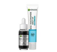 Garnier Kit Pure Active con Siero AHA + BHA Anti-Imperfezioni, e Fluido Quotidiano Anti-UV Anti-Imperfezioni con Niacinamide, con SPF 50+, Pelle Perfetta e Protetta dal sole, 30 ml + 40 ml